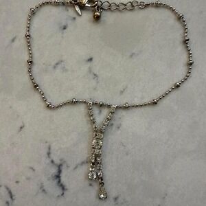 Avon Silver Tone Rhinestone‎ Drop Y-Necklace Style Anklet Ball Chain Vintage